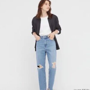 Uniqlo High Rise Skinny Distressed Flare Raw Hem Jeans